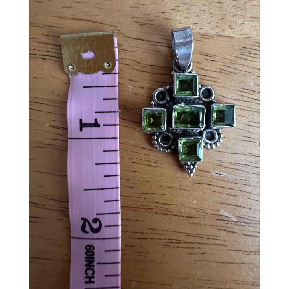 Sterling Silver Peridot Cross Pendant Green Gemstone Square Cut 925 Small READ - Picture 5 of 6